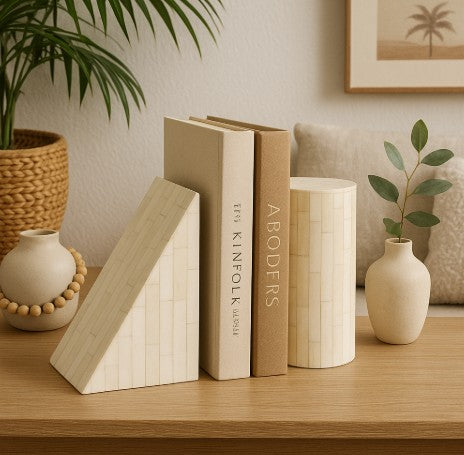 Bone Inlay Bookends : Brickwork : White