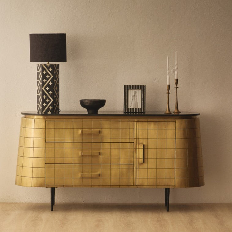 Bone Inlay Table Lamp : Crosses : Black & White