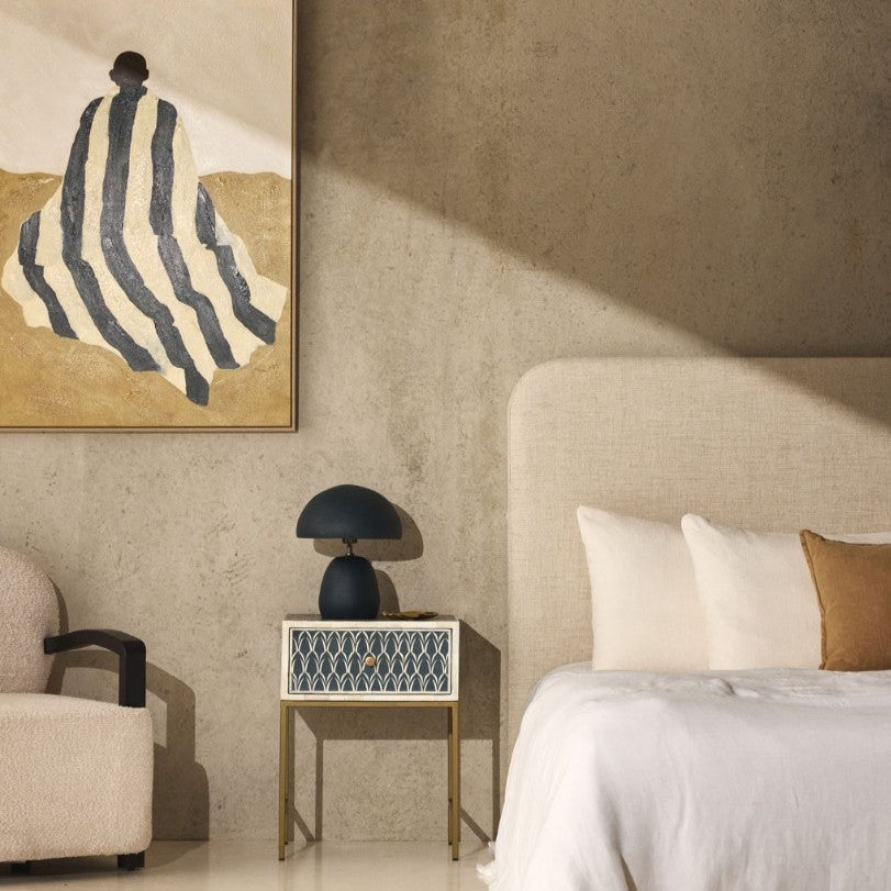 Bone Inlay 1 Drawer Bedside (with Metal Legs) : Arches : Indigo