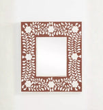 Bone Inlay Square Wall Mirror : Floral : Brown