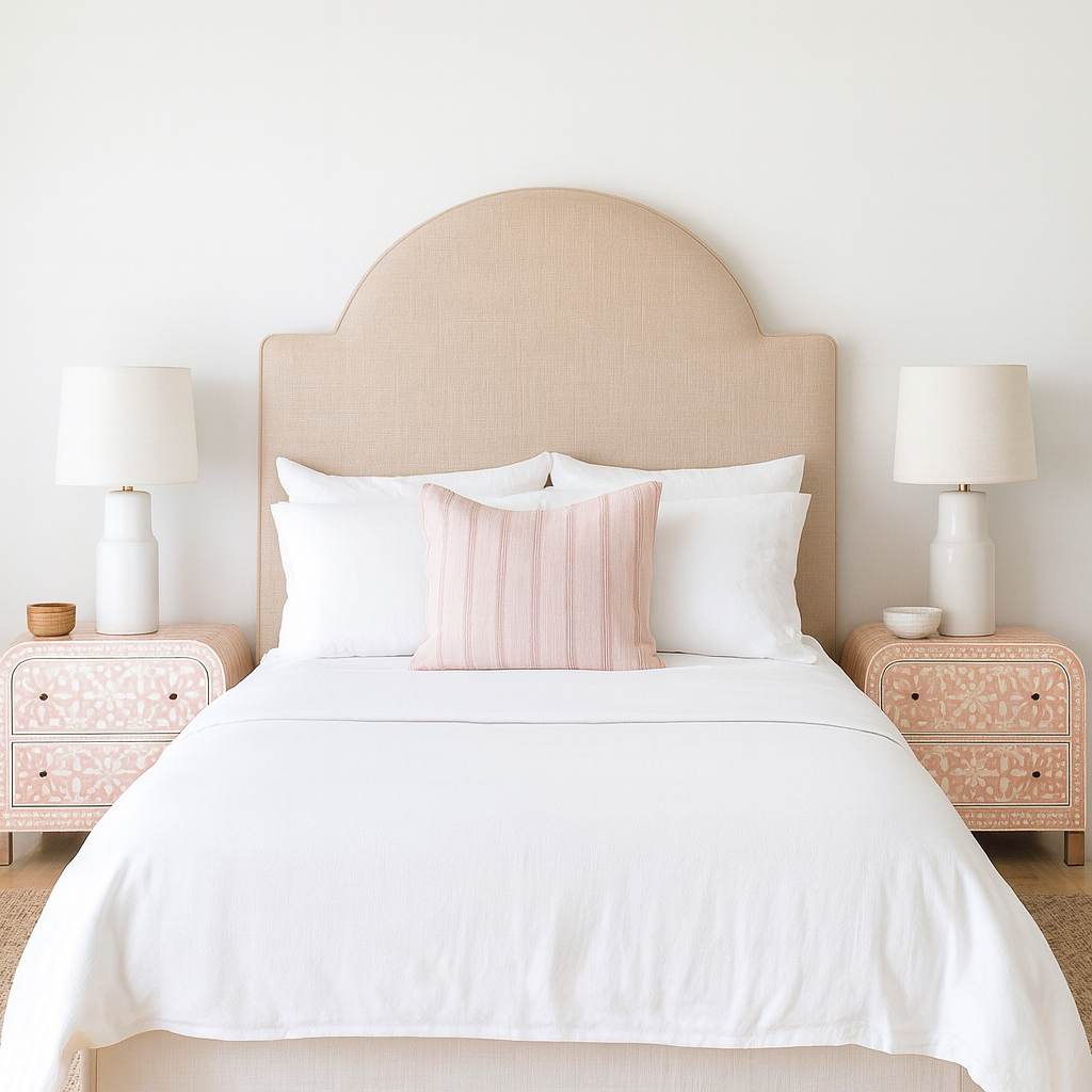 Bone Inlay 2 Drawer Waterfall Bedside : Zelliges : Peach