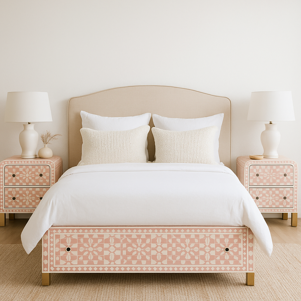 Bone Inlay 2 Drawer Waterfall Bedside : Zelliges : Peach