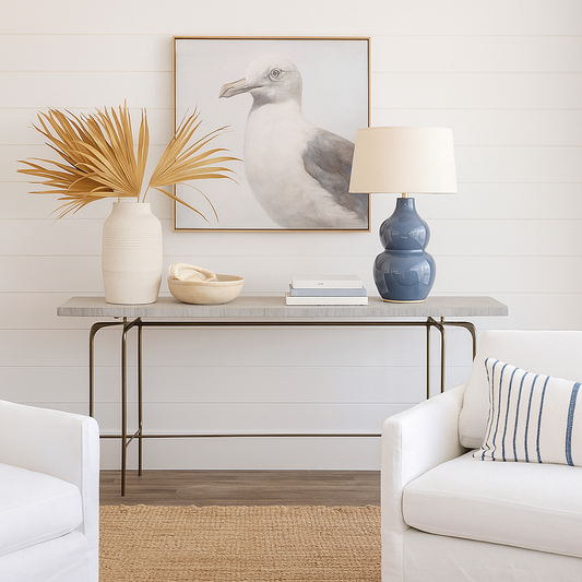 Bone Inlay Console wtih Antique Brass Legs : Pinstripe : Charcoal