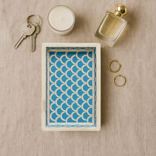 Bone Inlay Mini Tray : Scallop : Light Blue