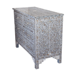 Mother of Pearl Inlay 4 Drawer Chest : Floral : Grey