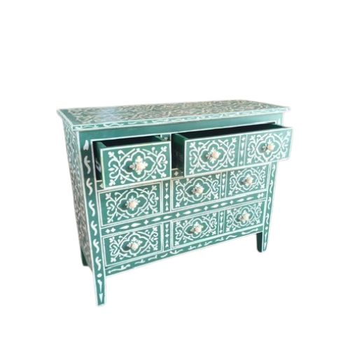 Bone Inlay 6 Drawer Chest : Damask : Teal