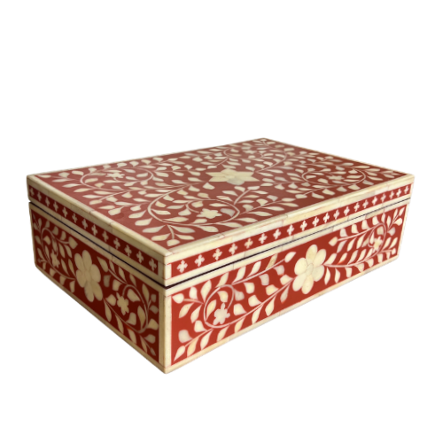 Bone Inlay Large Box : Floral : Orange