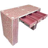 Bone Inlay 3 Drawer Desk : Fern : Dusty Pink