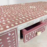 Bone Inlay 3 Drawer Desk : Fern : Dusty Pink