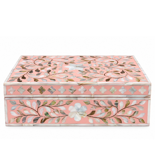 Mother of Pearl Inlay Large Box : Floral : Pink