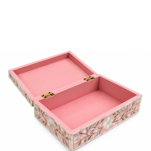 Mother of Pearl Inlay Large Box : Floral : Pink