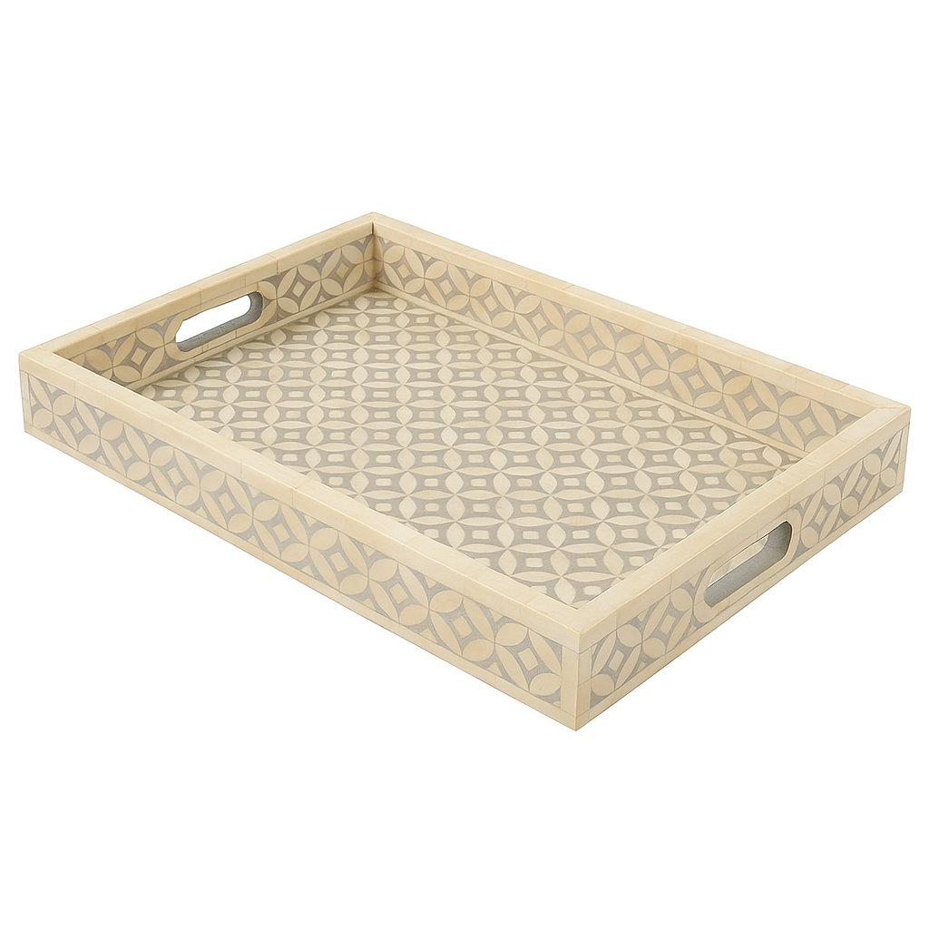 Bone Inlay Rectangular Tray : Starburst : Grey