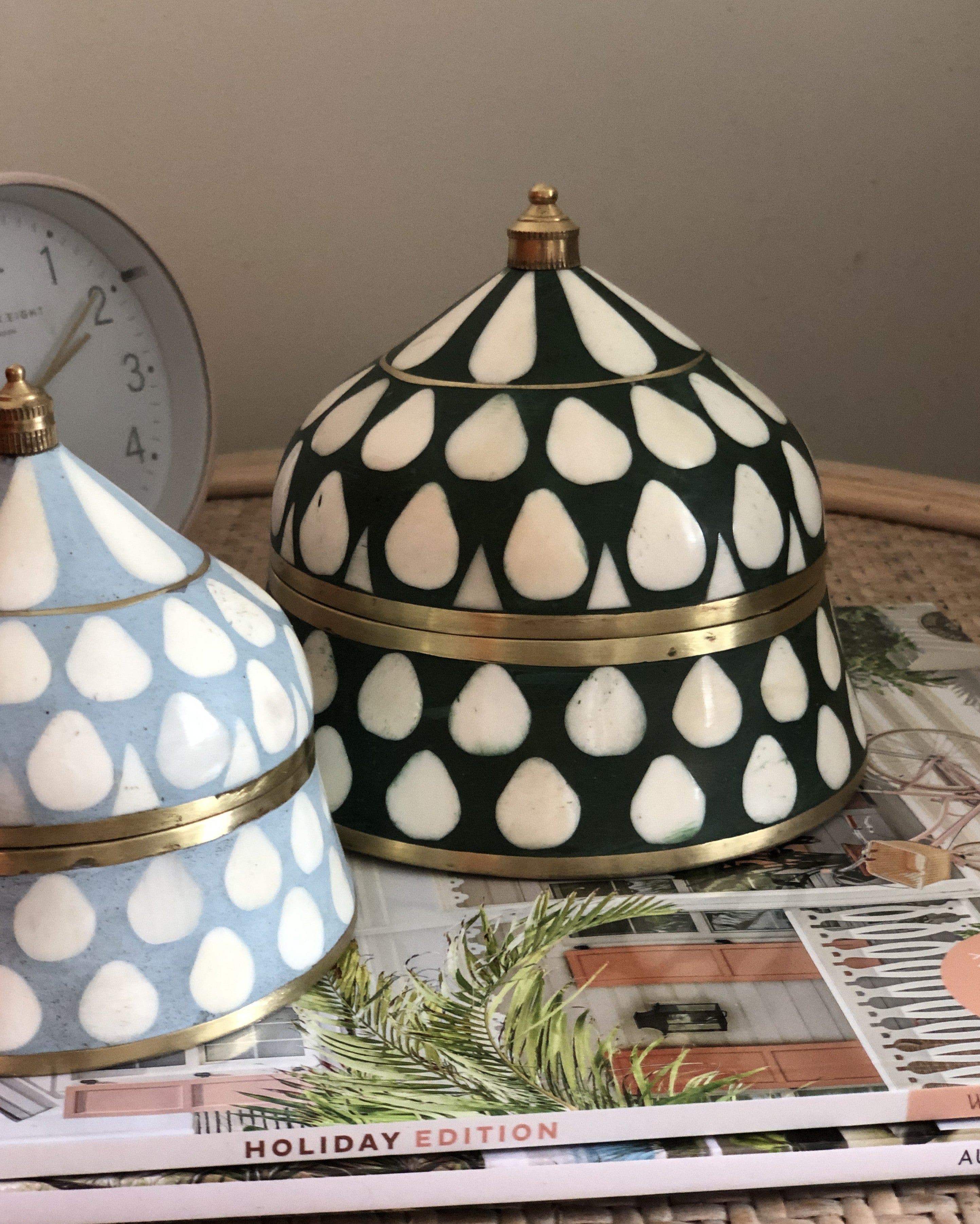 Bone & Brass Moghul Box : Varsha : Dark Green