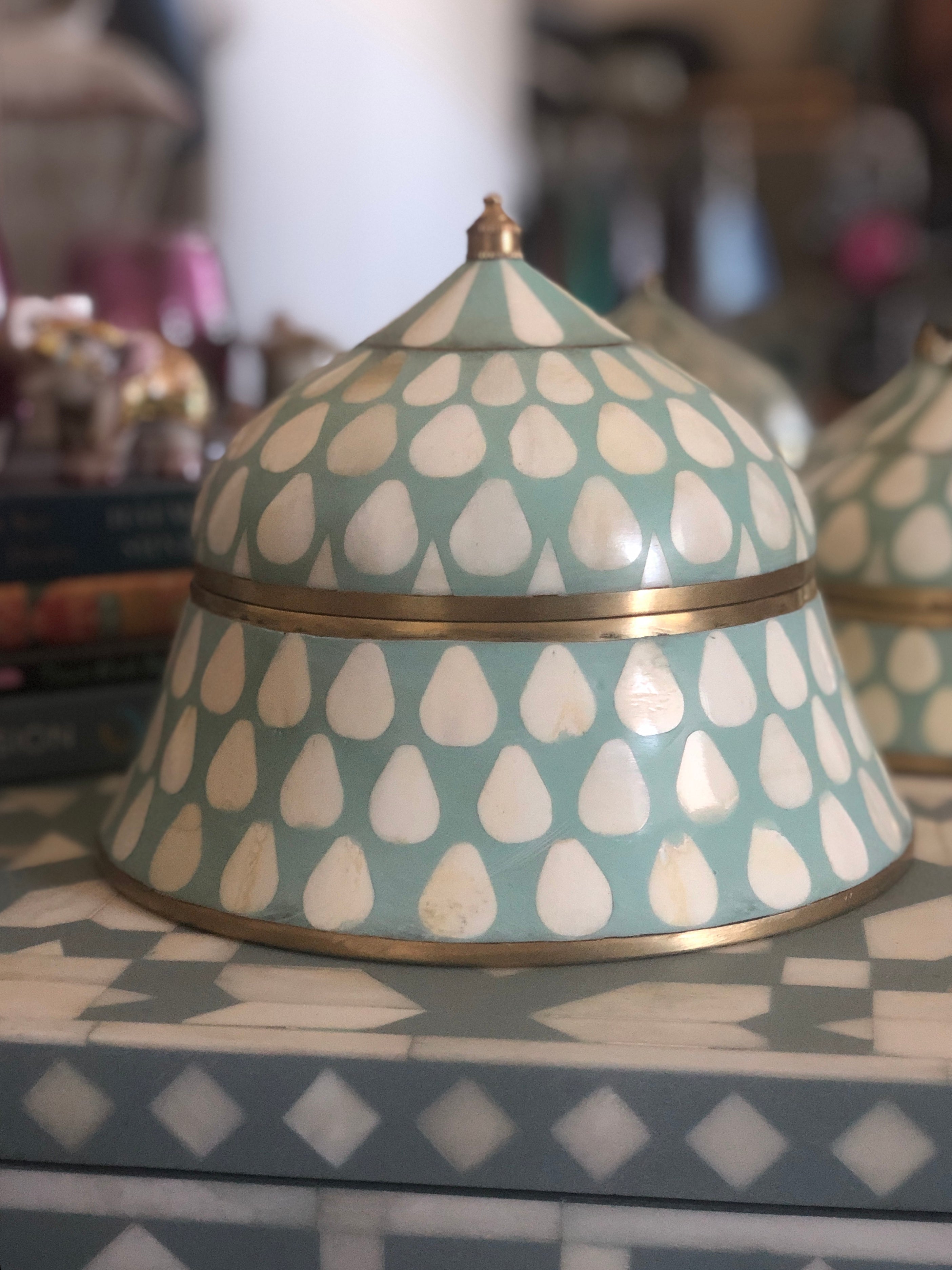 Bone & Brass Moghul Box : Varsha : Turquoise