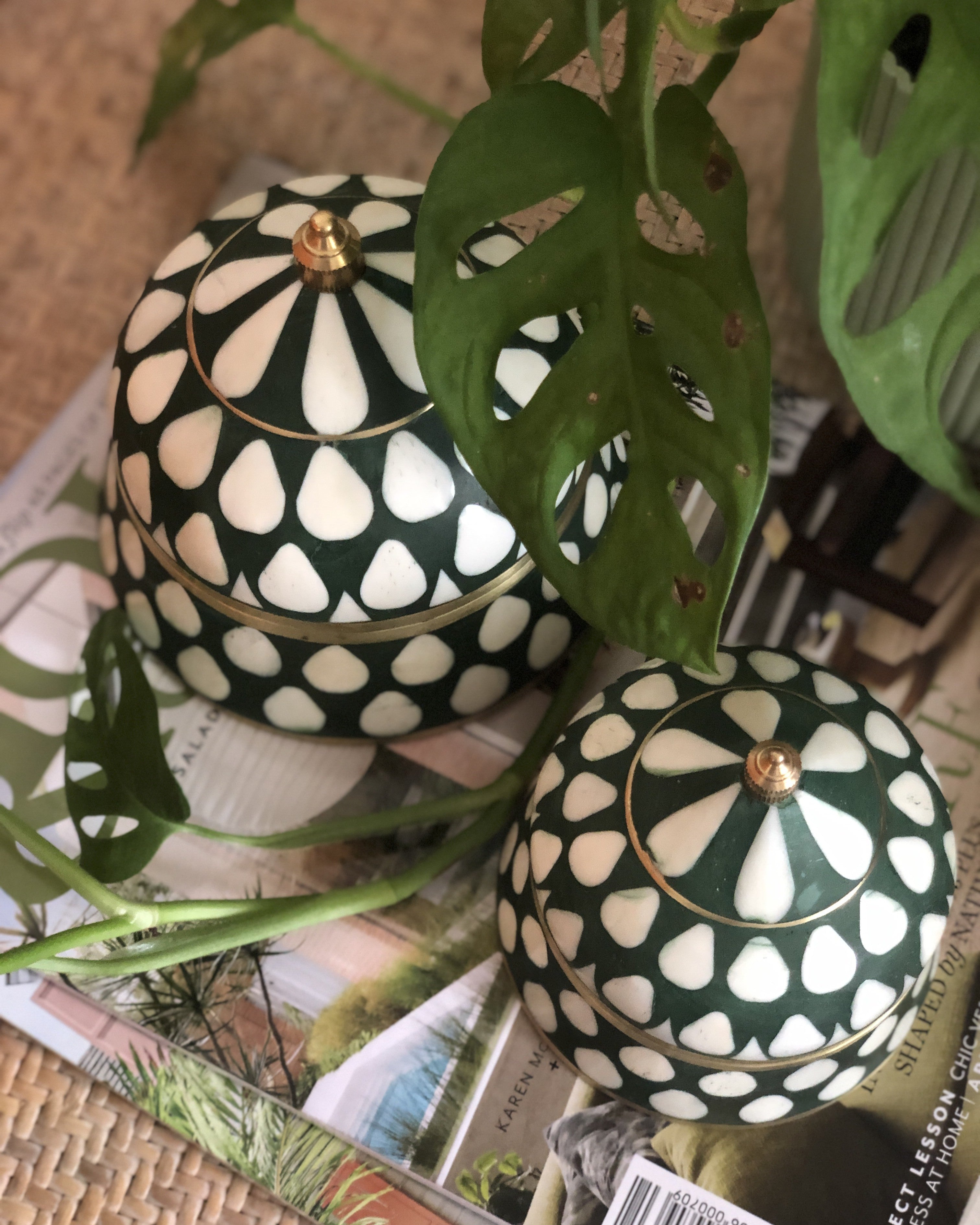 Bone & Brass Moghul Box : Varsha : Dark Green