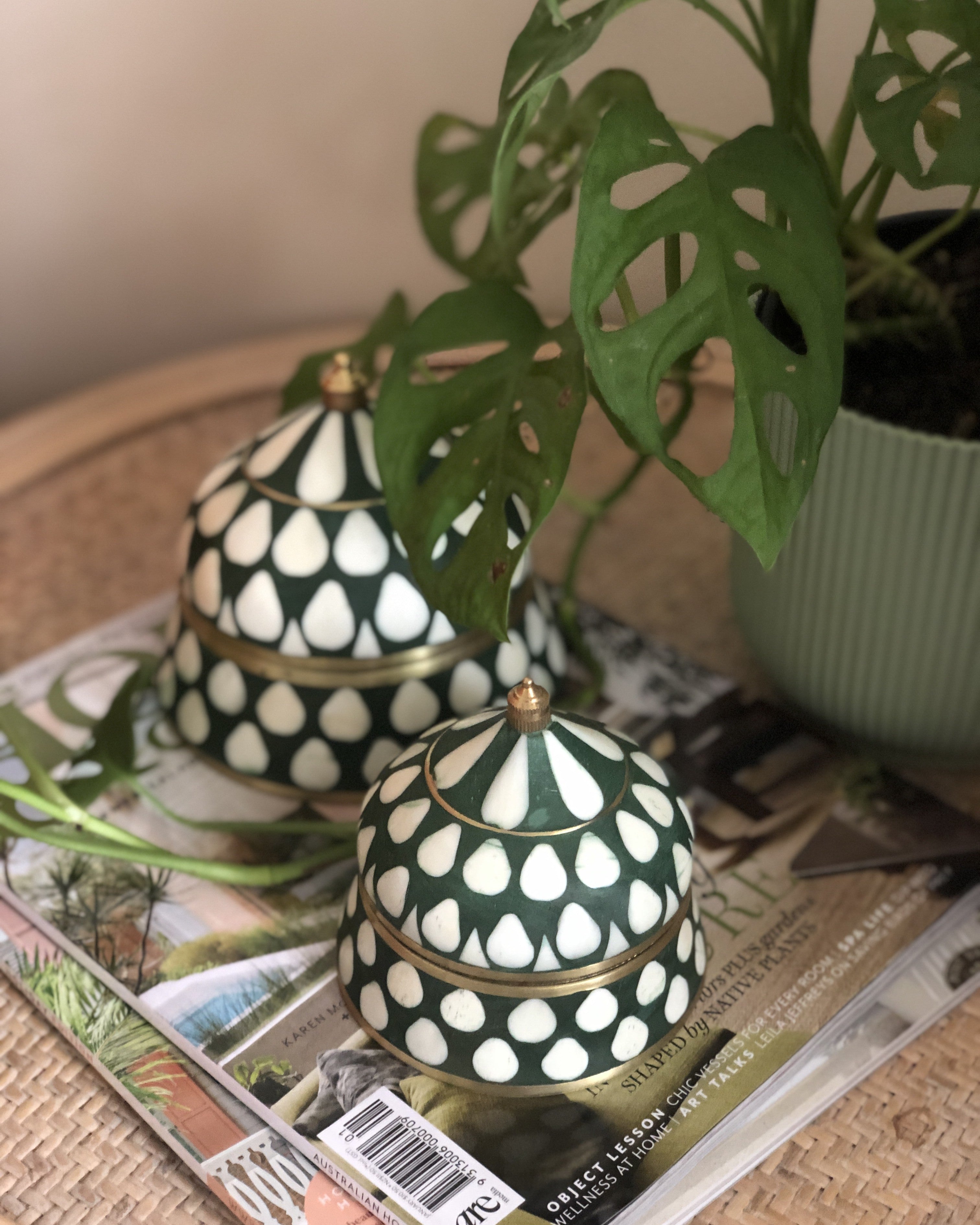 Bone & Brass Moghul Box : Varsha : Dark Green