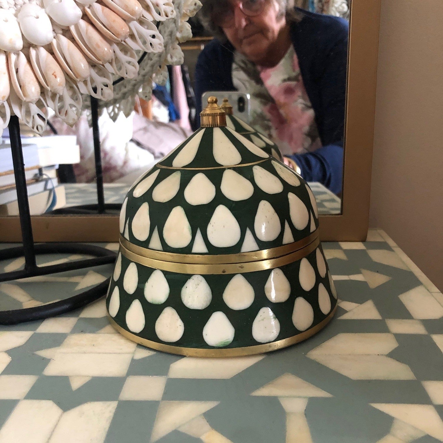 Bone & Brass Moghul Box : Varsha : Dark Green