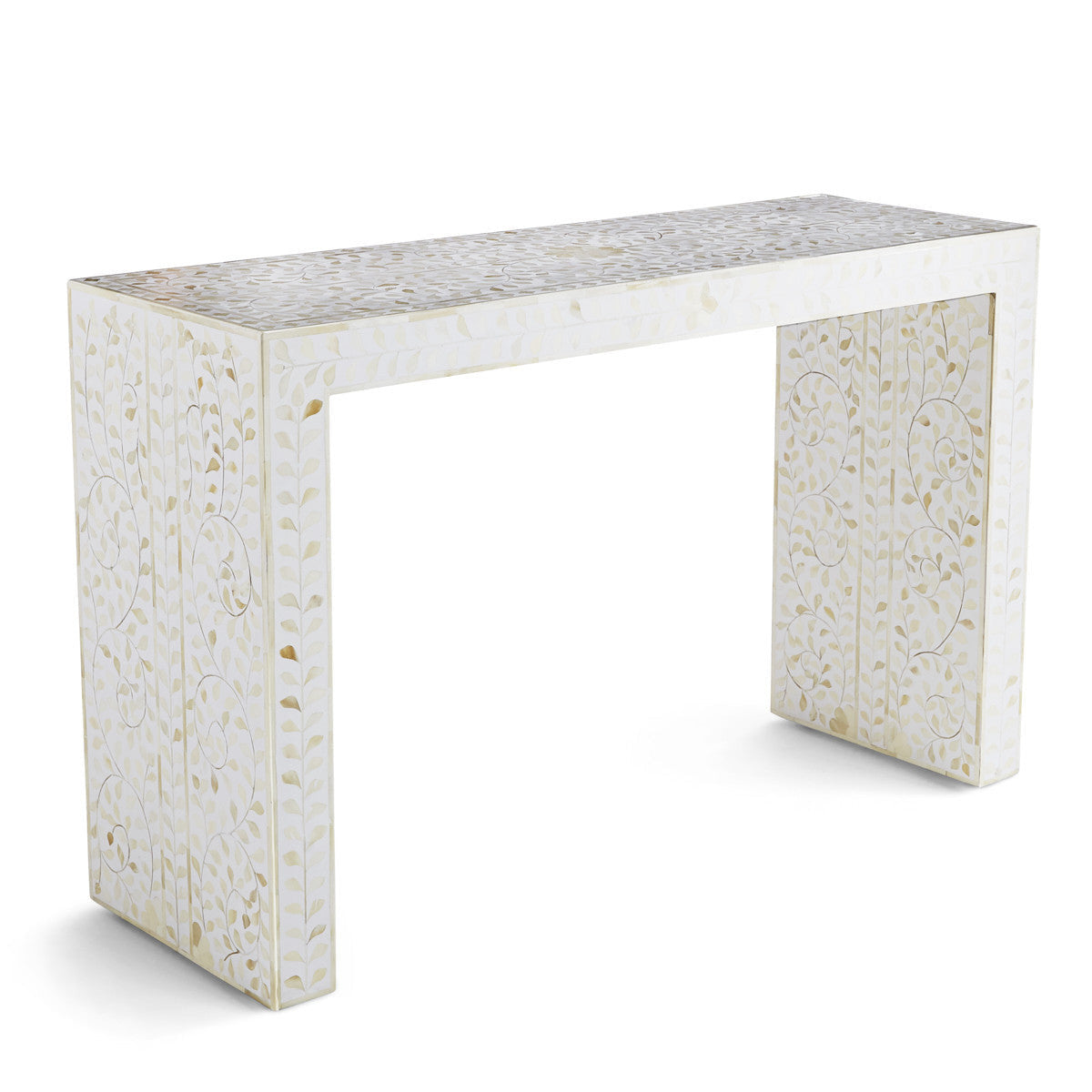 Bone Inlay Waterfall Console : Floral : White