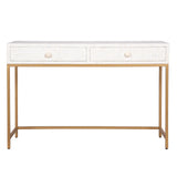 Bone Inlay Console with Brass Look Legs : Floral : White
