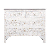 Mother of Pearl Inlay Bedroom Suite : Floral : White (1 Chest & 2 Bedsides)