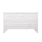 Mother of Pearl Inlay Bedroom Suite : Floral : White (1 Chest & 2 Bedsides)