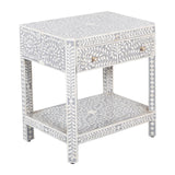 Bone Inlay Bedroom Suite : Floral : Grey (1 Chest & 2 Bedsides)