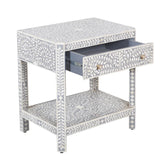 Bone Inlay Bedroom Suite : Floral : Grey (1 Chest & 2 Bedsides)