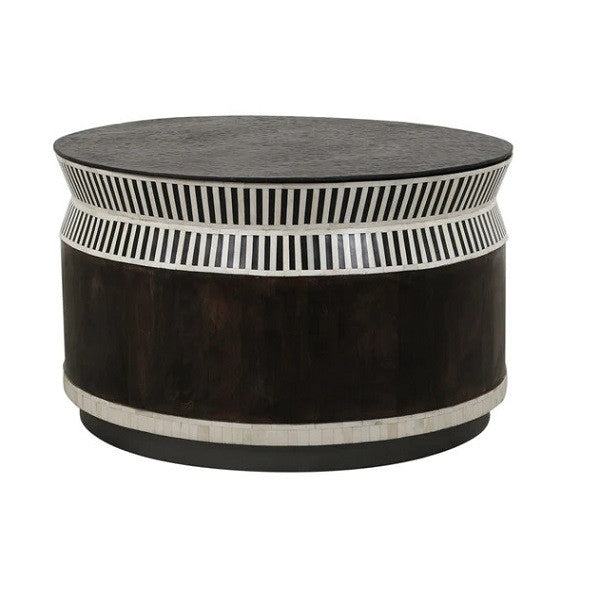 Bone Inlay Round Coffee Table : Charlston : Black