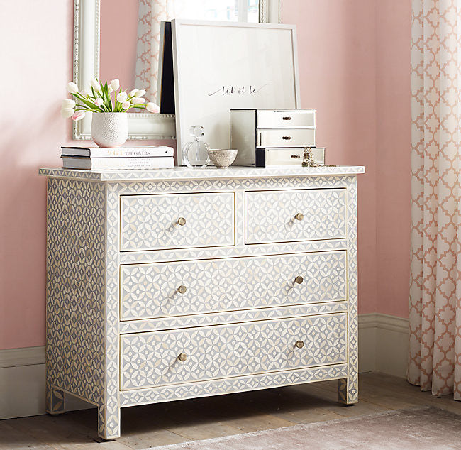 Bone Inlay 4 Drawer Chest : Starburst : Grey
