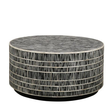 Bone Inlay Round Coffee Table (with castors) : Staccato : Black