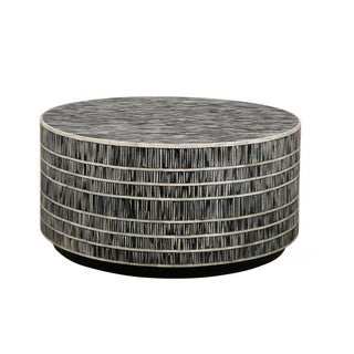 Bone Inlay Round Coffee Table (with castors) : Staccato : Black