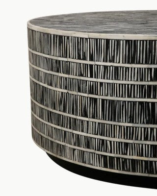Bone Inlay Round Coffee Table (with castors) : Staccato : Black