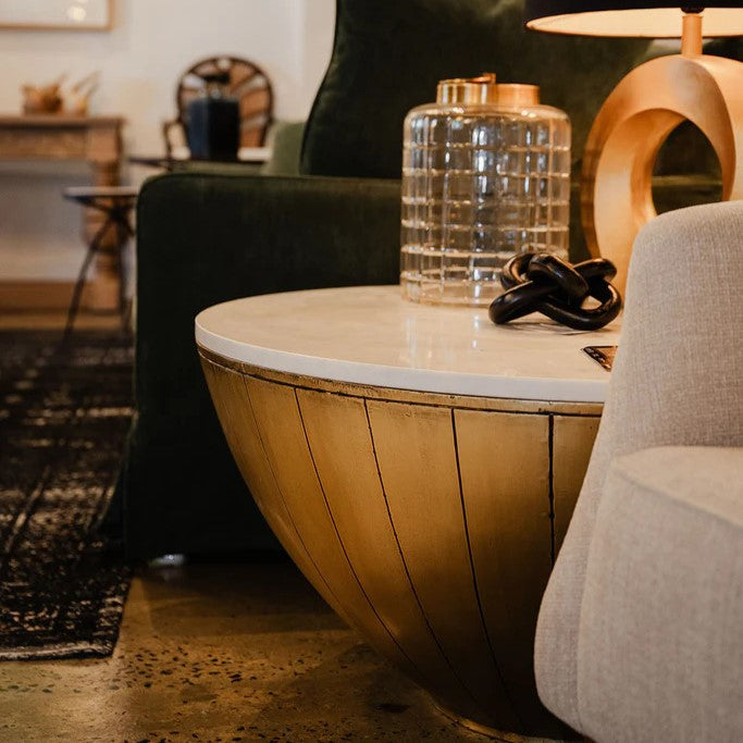 Halo Marble Top Round Coffee Table : Brass Cladding