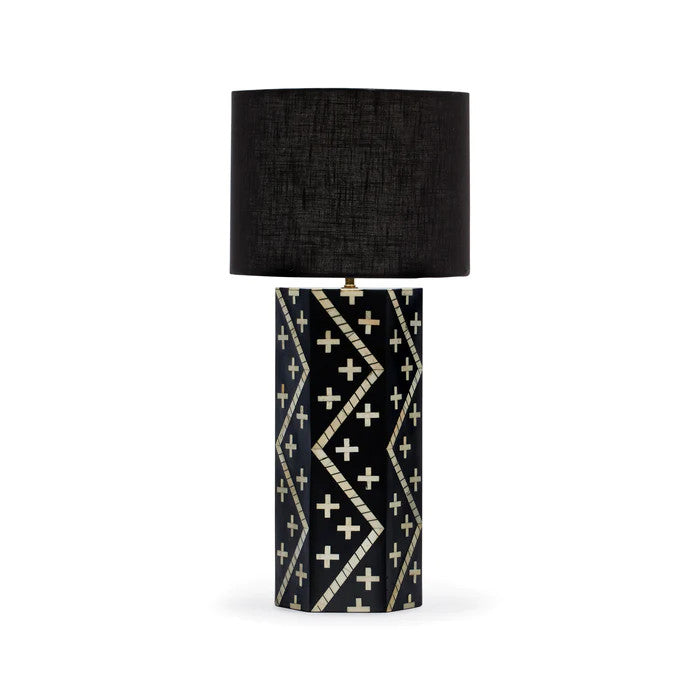 Bone Inlay Table Lamp : Crosses : Black & White