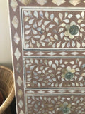Mother of Pearl Inlay Tallboy : Floral : Blush Damaged & Somewhat Repaired