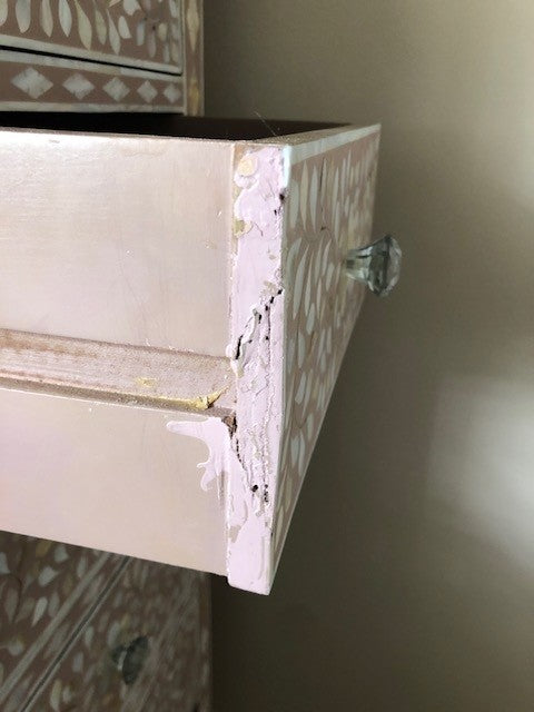 Mother of Pearl Inlay Tallboy : Floral : Blush Damaged & Somewhat Repaired