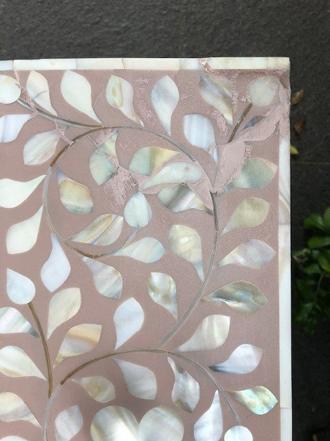 Mother of Pearl Inlay Tallboy : Floral : Blush Damaged & Somewhat Repaired
