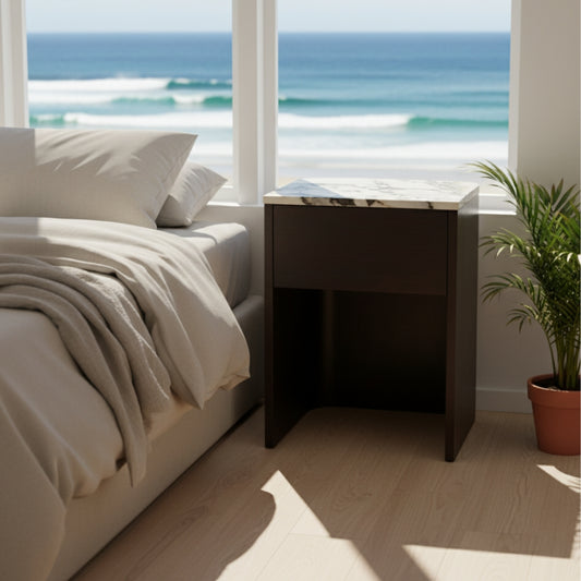 Tempest Marble Top Bedside : Chocolate