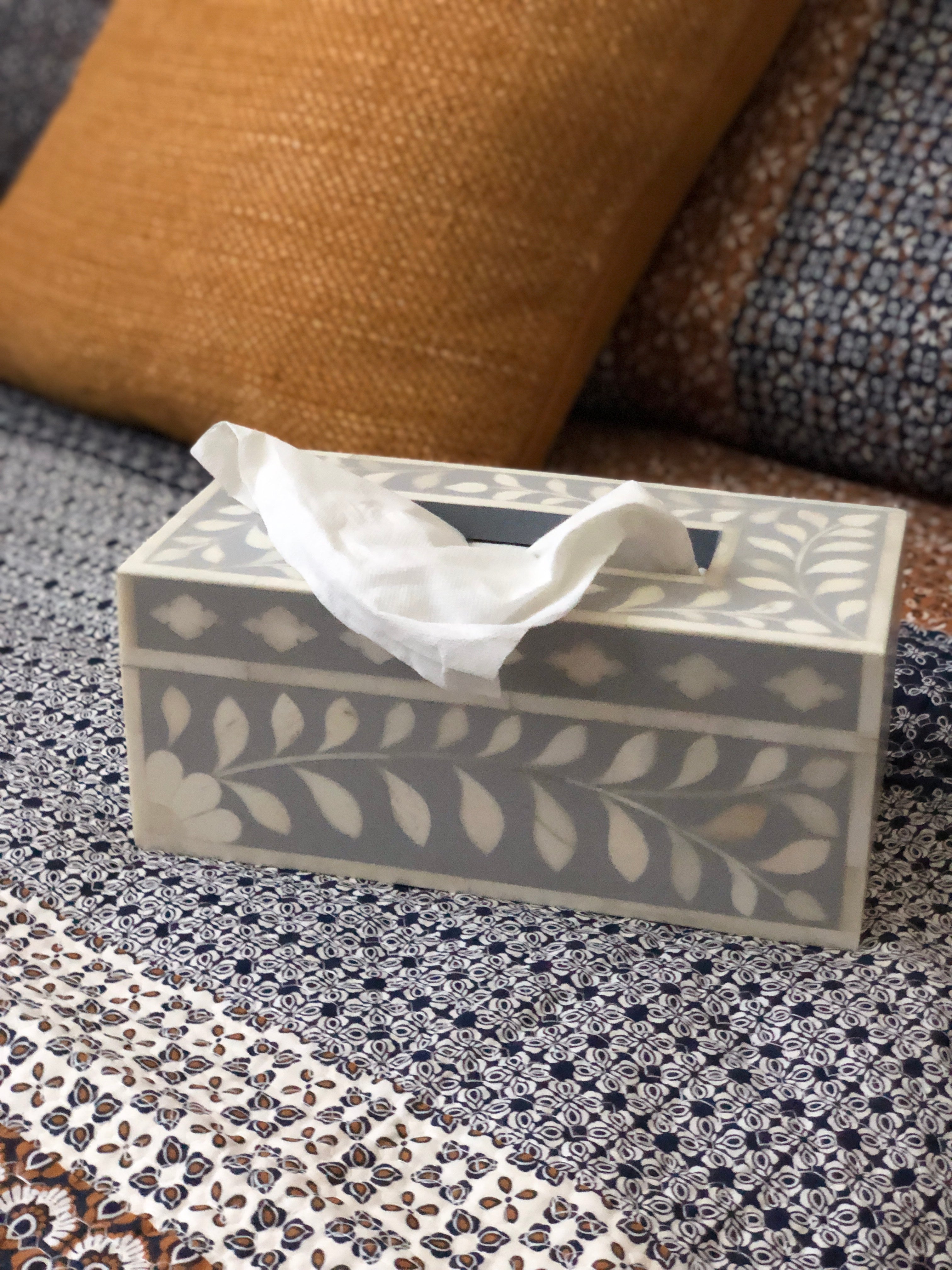 Bone Inlay Tissue Holder : Floral : Grey
