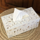 Mother of Pearl Inlay Tissue Holder : Floral : White