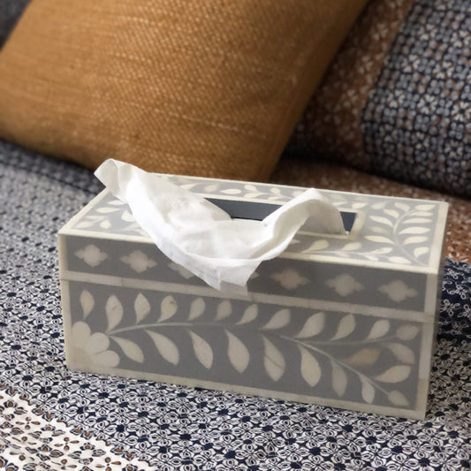 Bone Inlay Tissue Holder : Floral : Grey