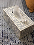 Bone Inlay Tissue Holder : Floral : Grey