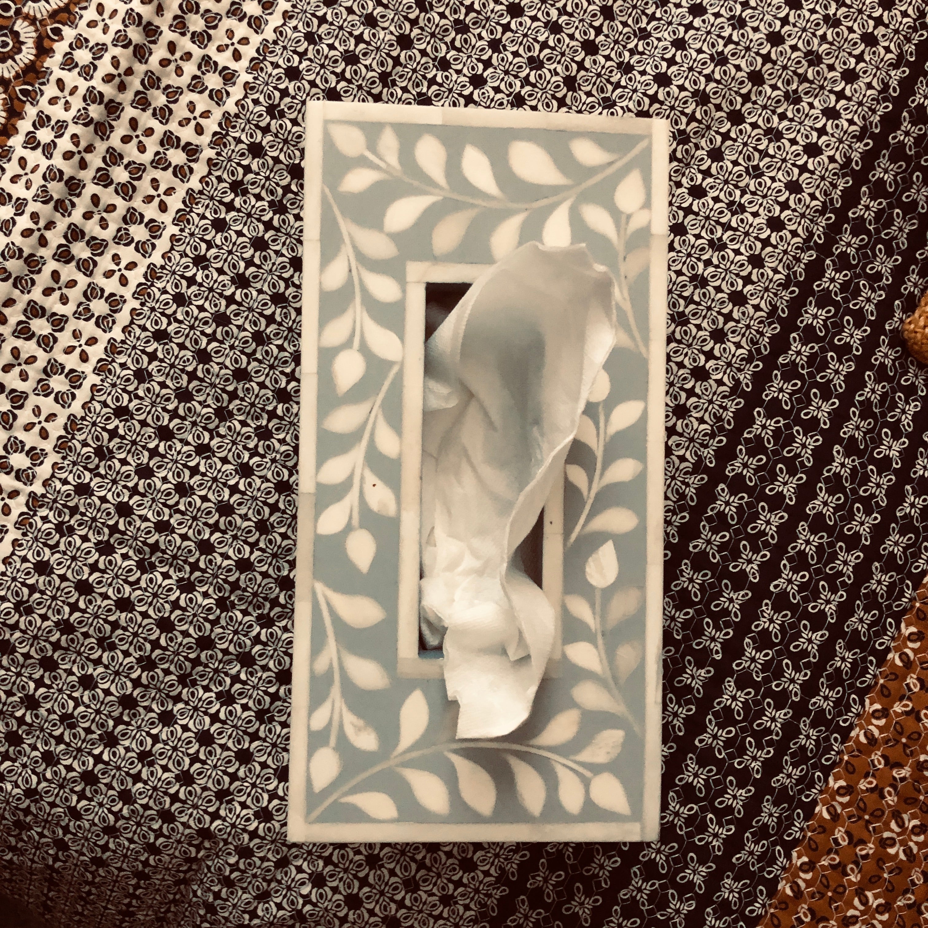 Bone Inlay Tissue Holder : Floral : Grey