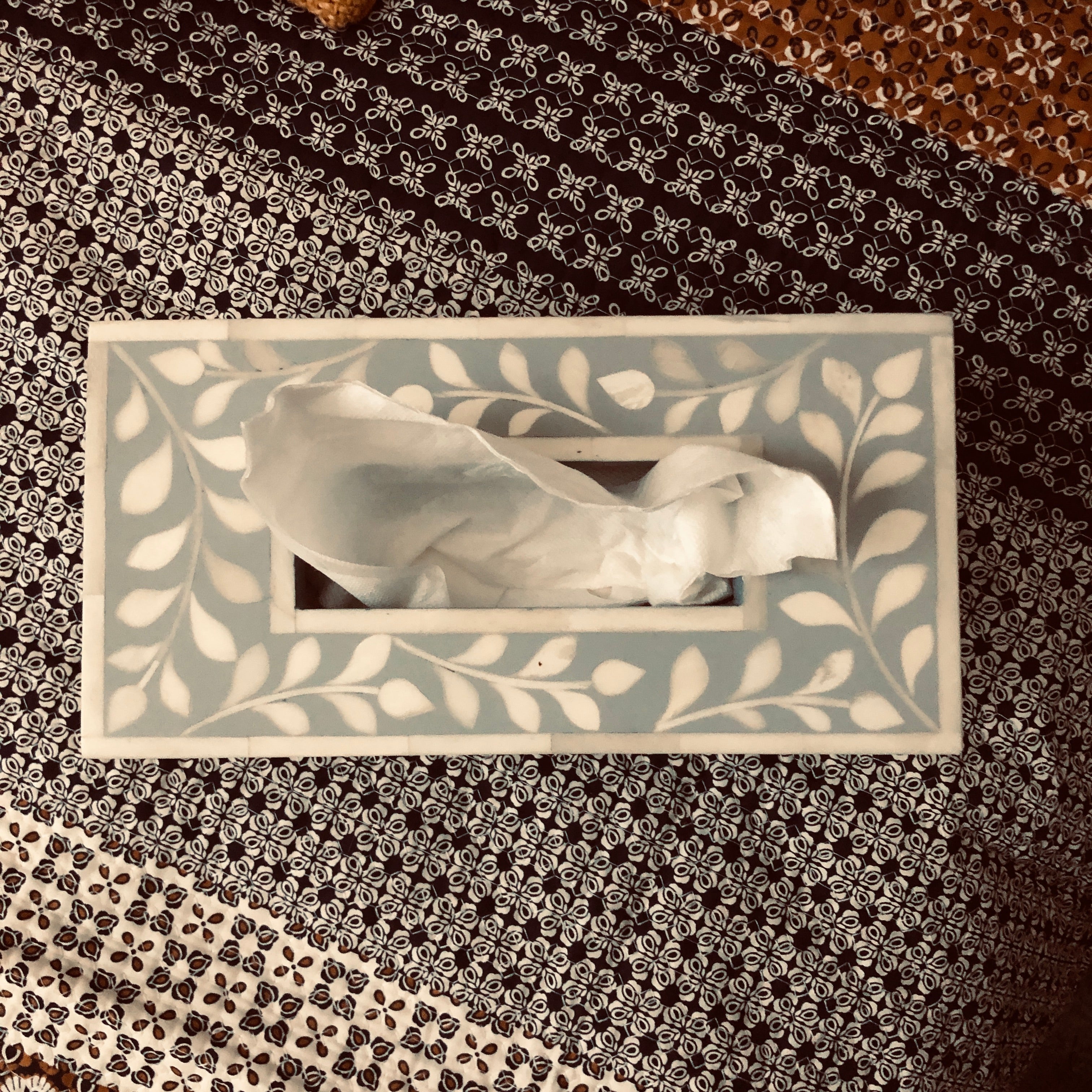 Bone Inlay Tissue Holder : Floral : Grey