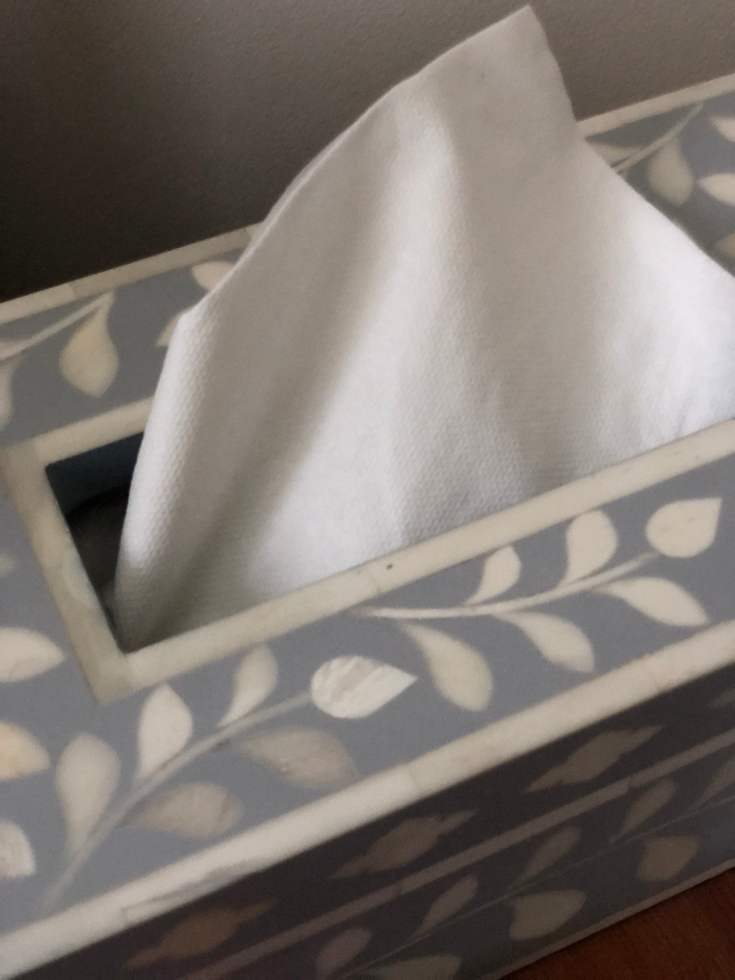 Bone Inlay Tissue Holder : Floral : Grey