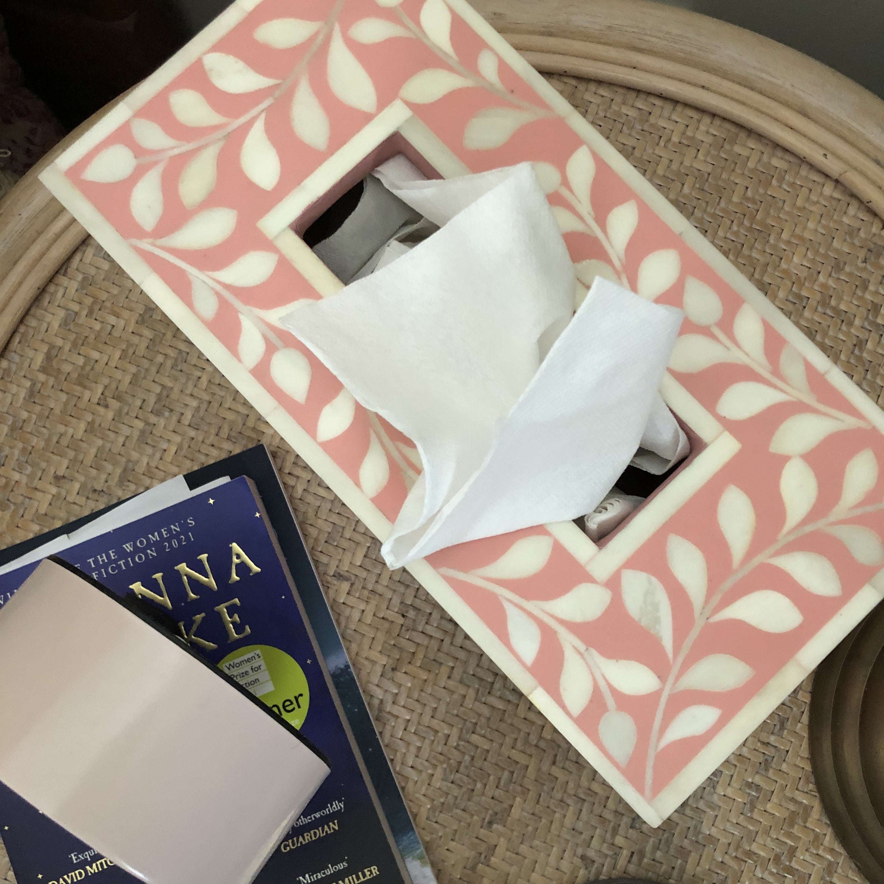Bone Inlay Tissue Holder : Floral : Blush