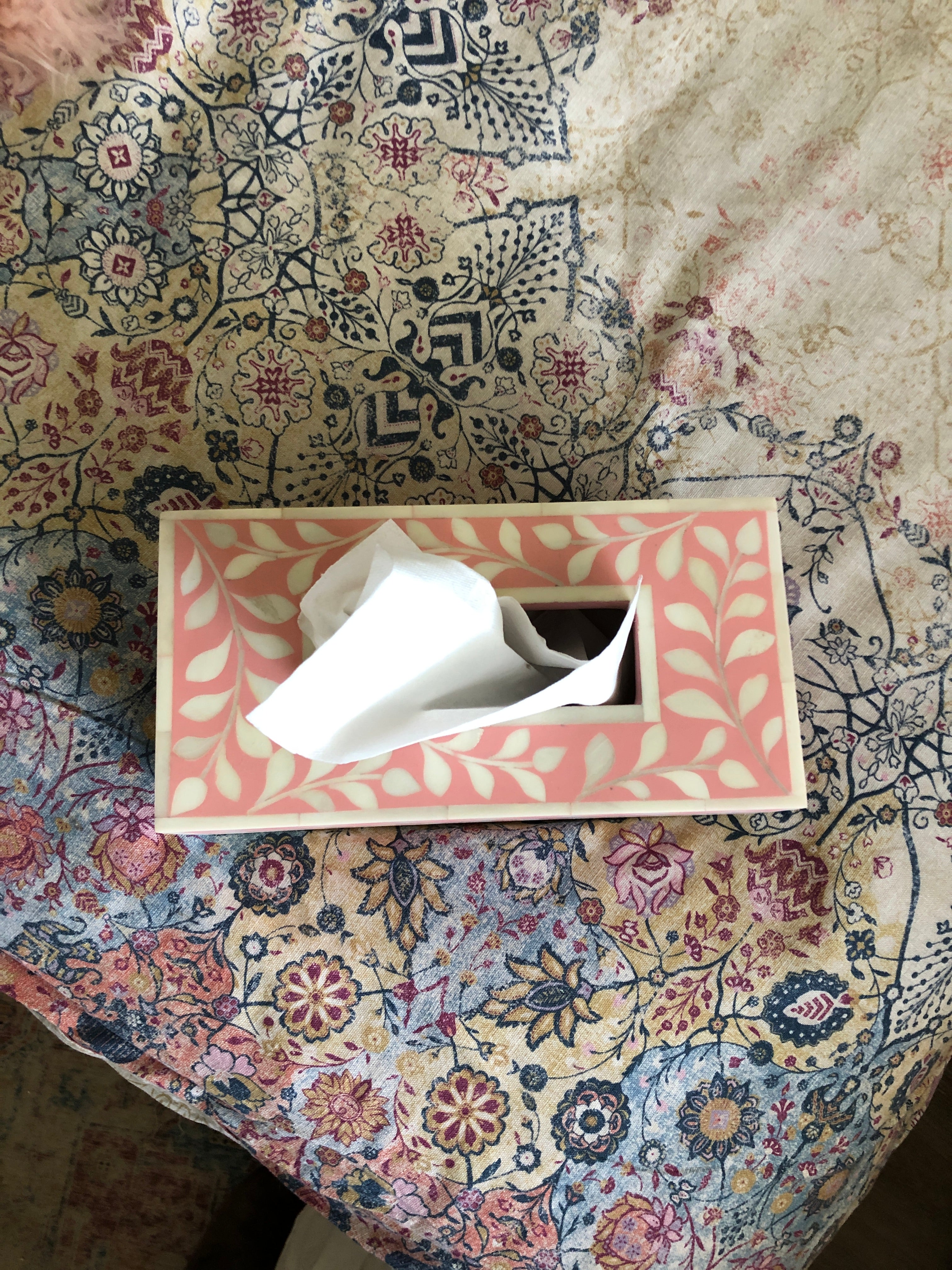 Bone Inlay Tissue Holder : Floral : Blush