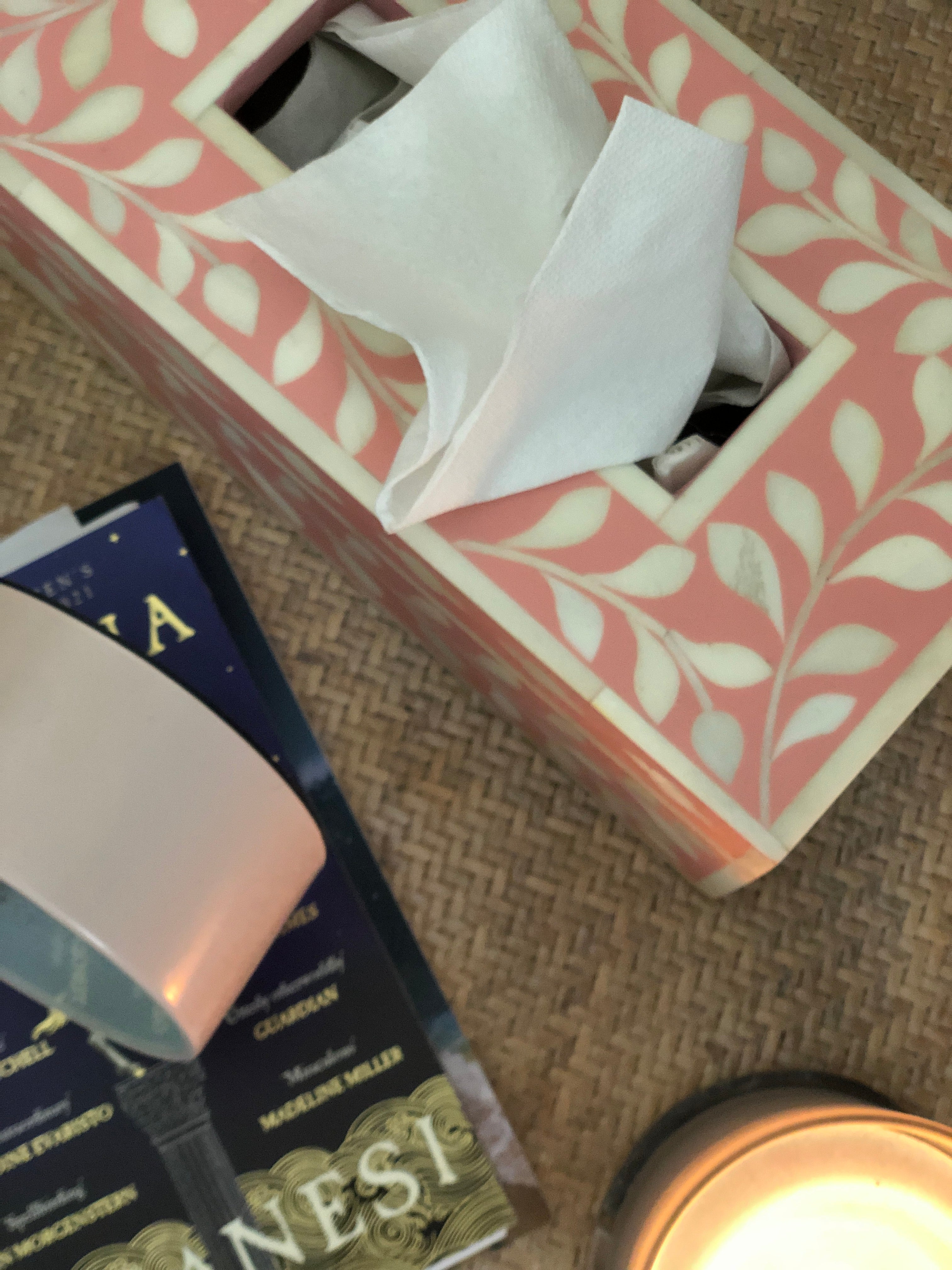 Bone Inlay Tissue Holder : Floral : Blush