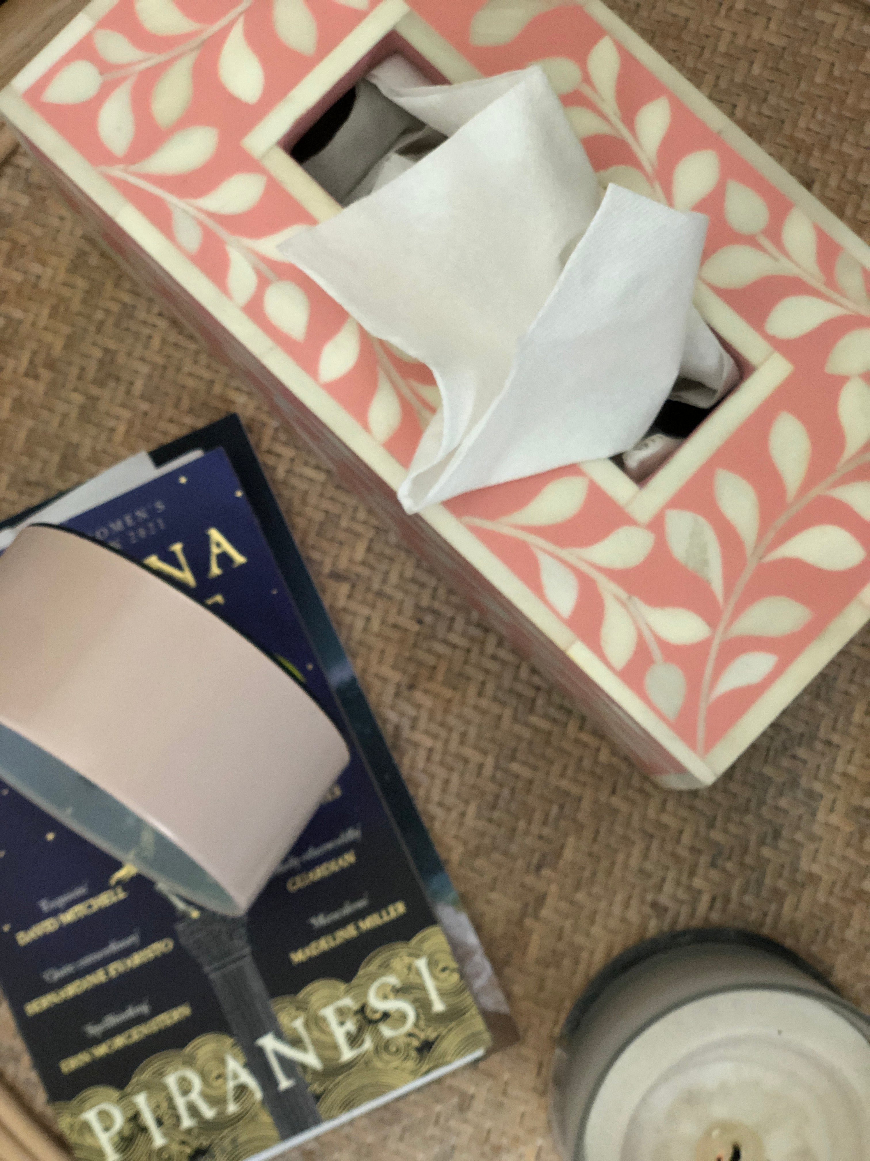 Bone Inlay Tissue Holder : Floral : Blush