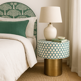 Bone Inlay Accent Table : Tri-Square : Teal